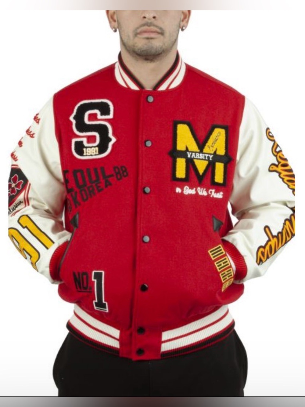 Smoke Rise Heritage Outerwear Red Varsity Jacket Seoul Korea 88 size M